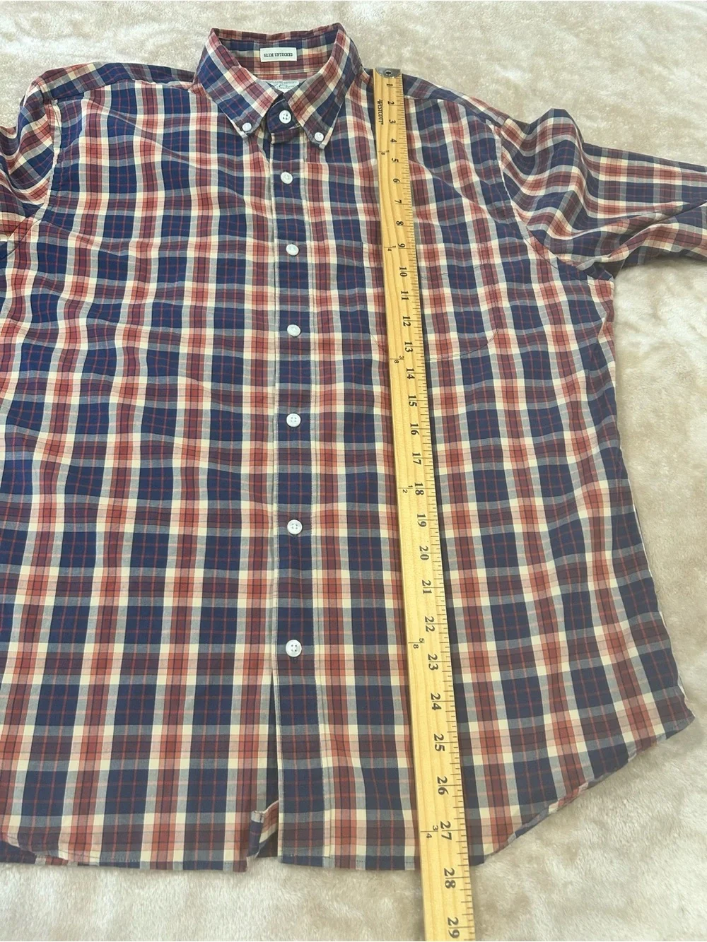 J.Crew Shirt Men slim untuck sz  LG Plaid Organic Cotton Preppy Casual red blue